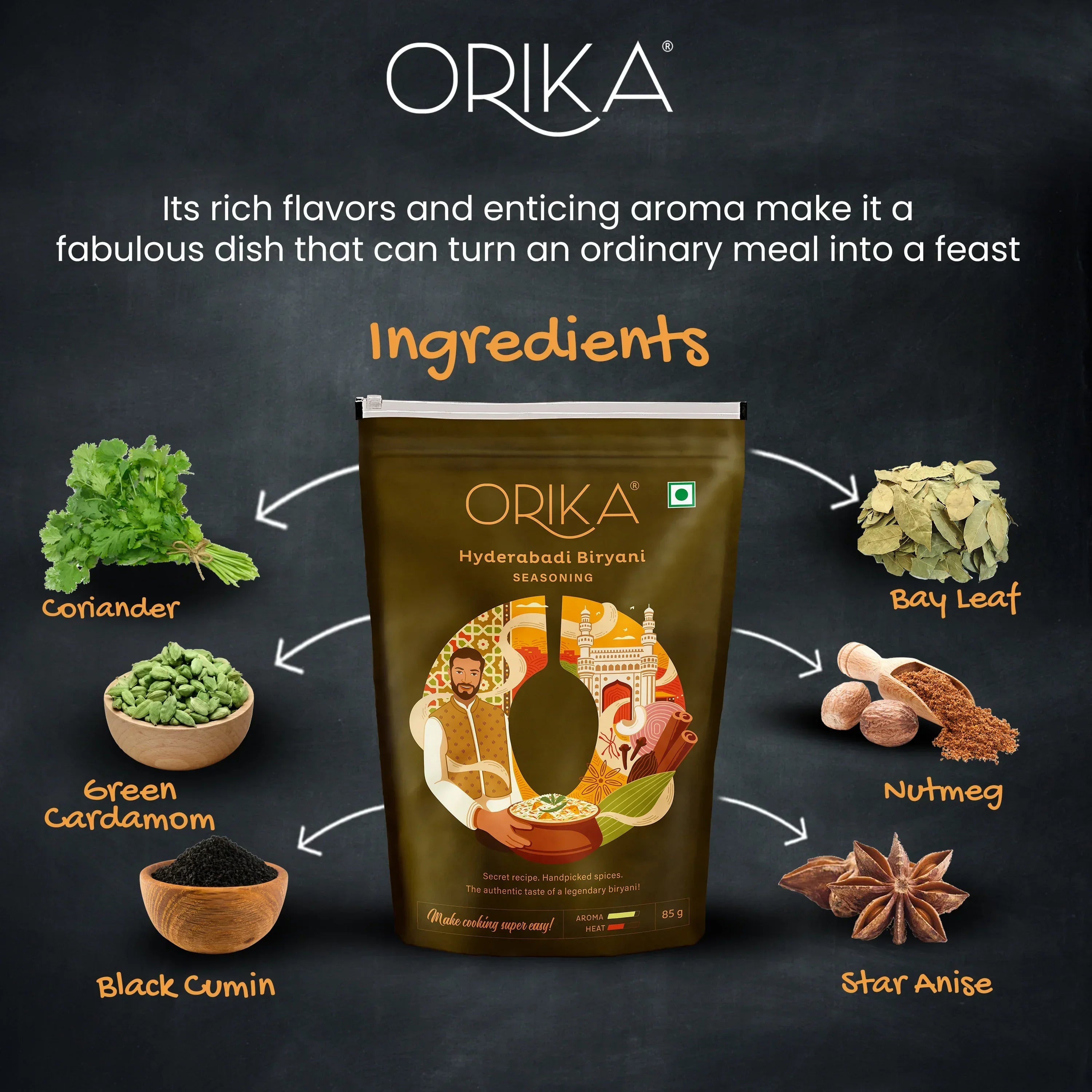Orika Hyderabadi Biryani, Pack of 2, 85g/each - Orika Spices India